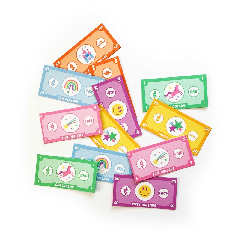 kids pretend play printable play money unicorn set etsy
