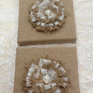 2 x Australian made Rustic Hessian Burlap Wall frames with handmade burlap and lace flowers. image 3