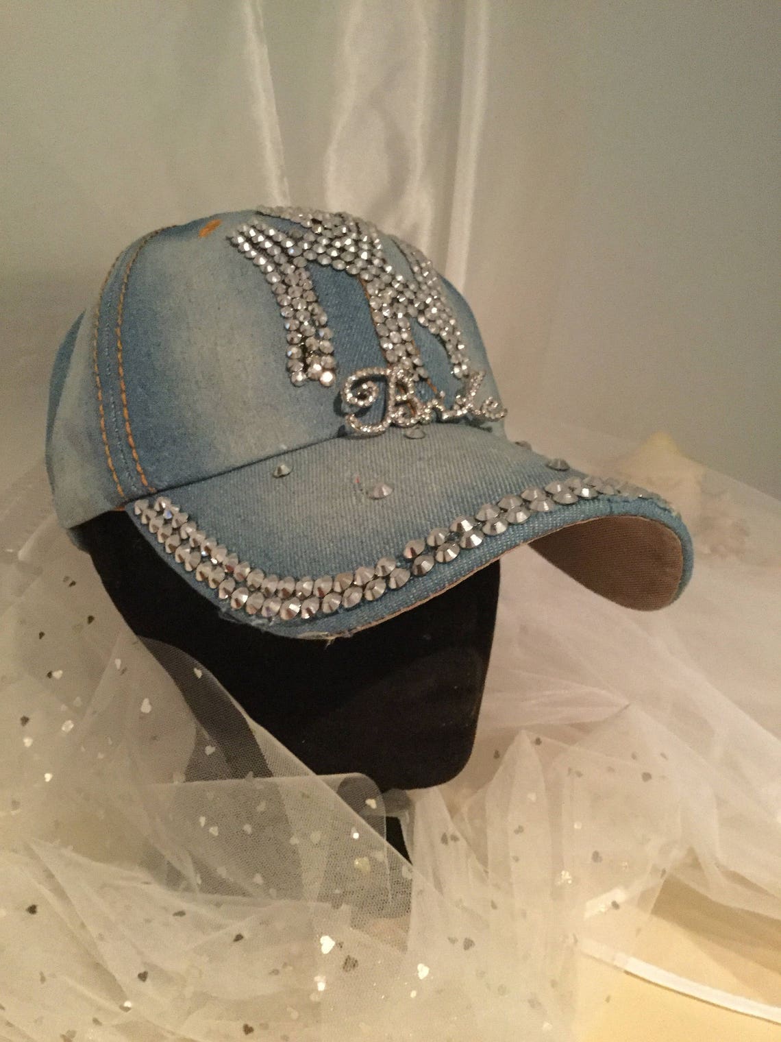 New York NY Bride Hens Denim Baseball Cap/veil Beautiful Etsy