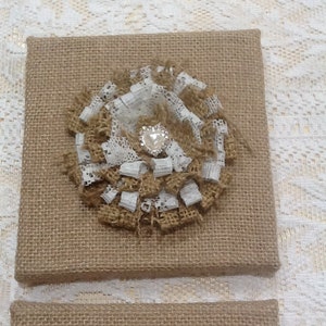 2 x Australian made Rustic Hessian Burlap Wall frames with handmade burlap and lace flowers. image 5