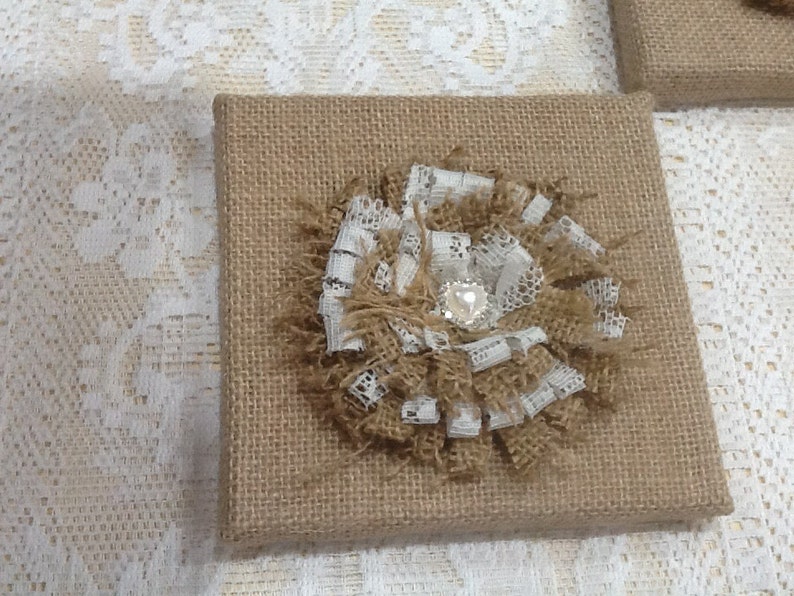 2 x Australian made Rustic Hessian Burlap Wall frames with handmade burlap and lace flowers. image 2