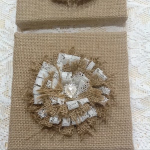 2 x Australian made Rustic Hessian Burlap Wall frames with handmade burlap and lace flowers. image 4