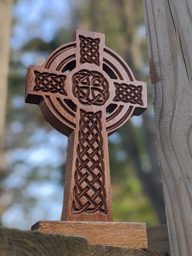 Carved Celtic Wood Cross With Stand Celtic Cross Great for Etsy