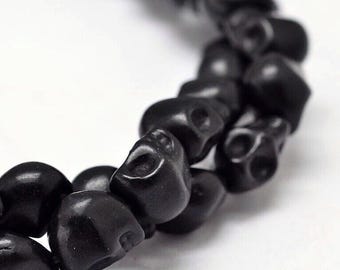 48 black skull beads synthetic turquoise 8mm x 6mm skeleton beads