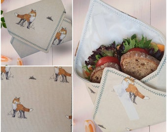 Zero waste sandwich wrap / Sustainable living lunch / Vegan friendly eco sandwich lunch wrap / fox fabric / Food Wrapper / Beeswax free