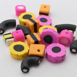 Polymer Clay Liquorice Allsort Beads, Fun Mixed Shapes (20pcs)