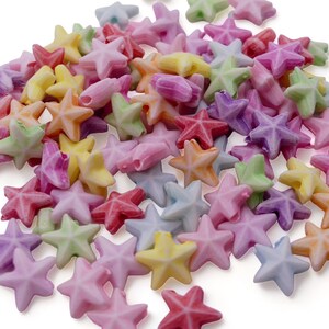 100 Pastel Star Beads - Random Mixed Acrylic Beads - 10mm x 10mm, 2mm Hole