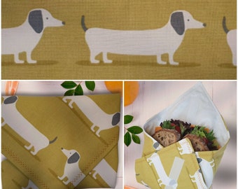 Vegan friendly sandwich wrap / dachshund fabric /  Food wrap / Zero waste food wrap / Clingfilm alternative / Sandwich wrap / Eco friendly