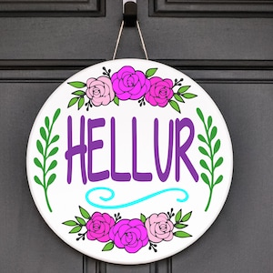 Hellur door hanger, Funny Door Hanger, Hellur Decor, door hanger for front door, Porch Decor