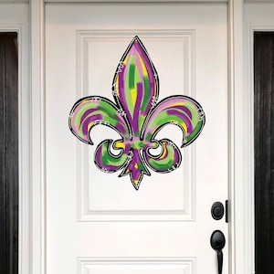 Mardi Gras Wreath, Mardi Gras Decor, Fat Tuesday, Louisiana decor, Mardi Gras Porch Decor, Mardi Gras Door Sign, Fleur De Lis Decor