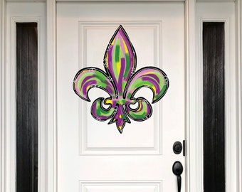 Mardi Gras Wreath, Mardi Gras Decor, Fat Tuesday, Louisiana decor, Mardi Gras Porch Decor, Mardi Gras Door Sign, Fleur De Lis Decor