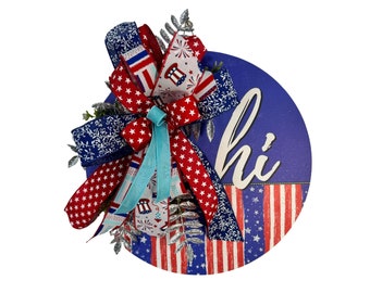 Fourth of July Front Door Decor | Hello Sign | Front Door Wreath | Happy 4th Of July | Fourth of July Decor | Fourth Of July Wreath