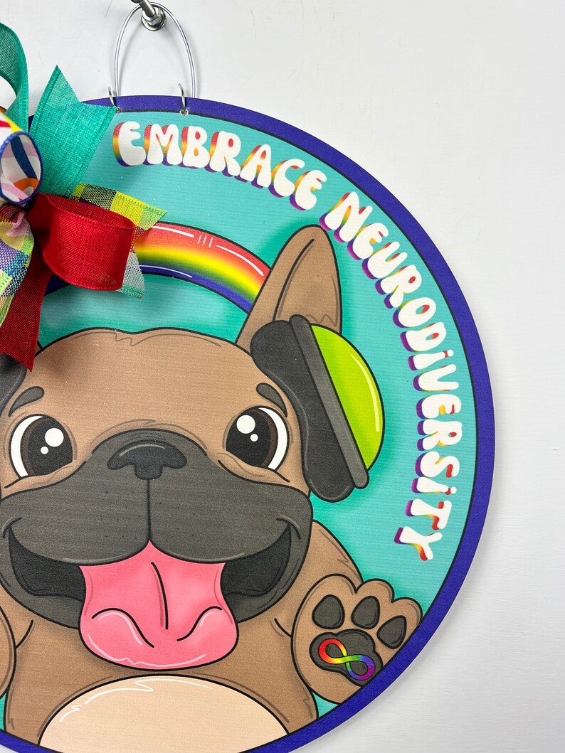 autism awareness door hanger, autism with dog paws, embrace nuerodiversity, autism infinite designs, door hanger for autistic home image 4