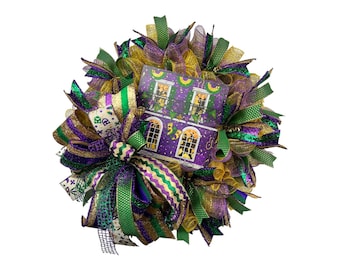 Mardi Gras Wreath, Mardi Gras Decor, Fat Tuesday, Louisiana decor, Mardi Gras Swag