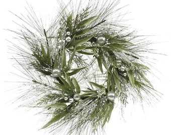 Elegant Christmas Wreath, simple Christmas wreath, Christmas Wreath, Silver and Green wreath, large Christmas wreath