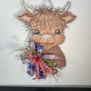 Front Door Decor Front Door Wreath Highland Cow Welcome Sign Front Door Sign Welcome Door Hanger Year Round Door Hanger image 7