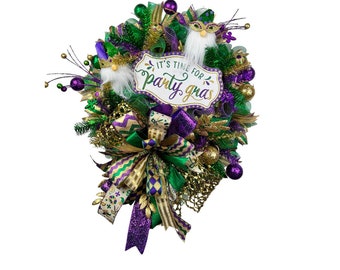 Mardi Gras Wreath, Mardi Gras Decor, Fat Tuesday, Louisiana decor, Mardi Gras Swag