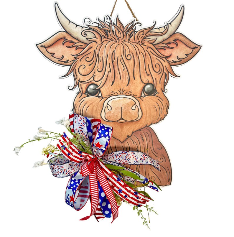 Front Door Decor Front Door Wreath Highland Cow Welcome Sign Front Door Sign Welcome Door Hanger Year Round Door Hanger image 1