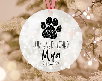 Forever Loved Dog Memorial Ornament Personalized with Name and Date - Pet Memorial Gift for Pet Owner - Pawprint Pet Ornament for Pet Lover