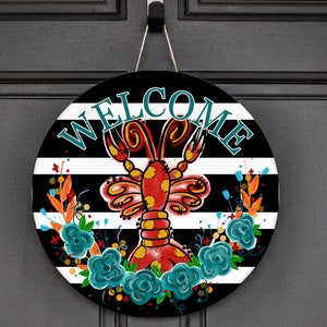 welcome door hanger, crawfish Door Hanger, everyday Decor, door hanger for front door, summer porch decor, louisiana decor, crawfish decor