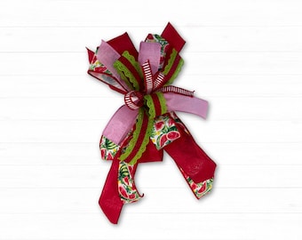 Handmade Watermelon Bow, Summer Wreath Bow, Red Green Ribbon Bow for Door, Mailbox Decor, Summer Fruit Decoration
