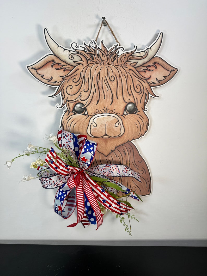 Front Door Decor Front Door Wreath Highland Cow Welcome Sign Front Door Sign Welcome Door Hanger Year Round Door Hanger image 9