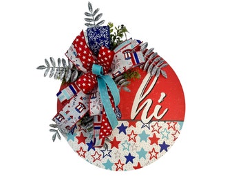 Fourth of July Front Door Decor | Hello Sign | Front Door Wreath | Happy 4th Of July | Fourth of July Decor | Fourth Of July Wreath