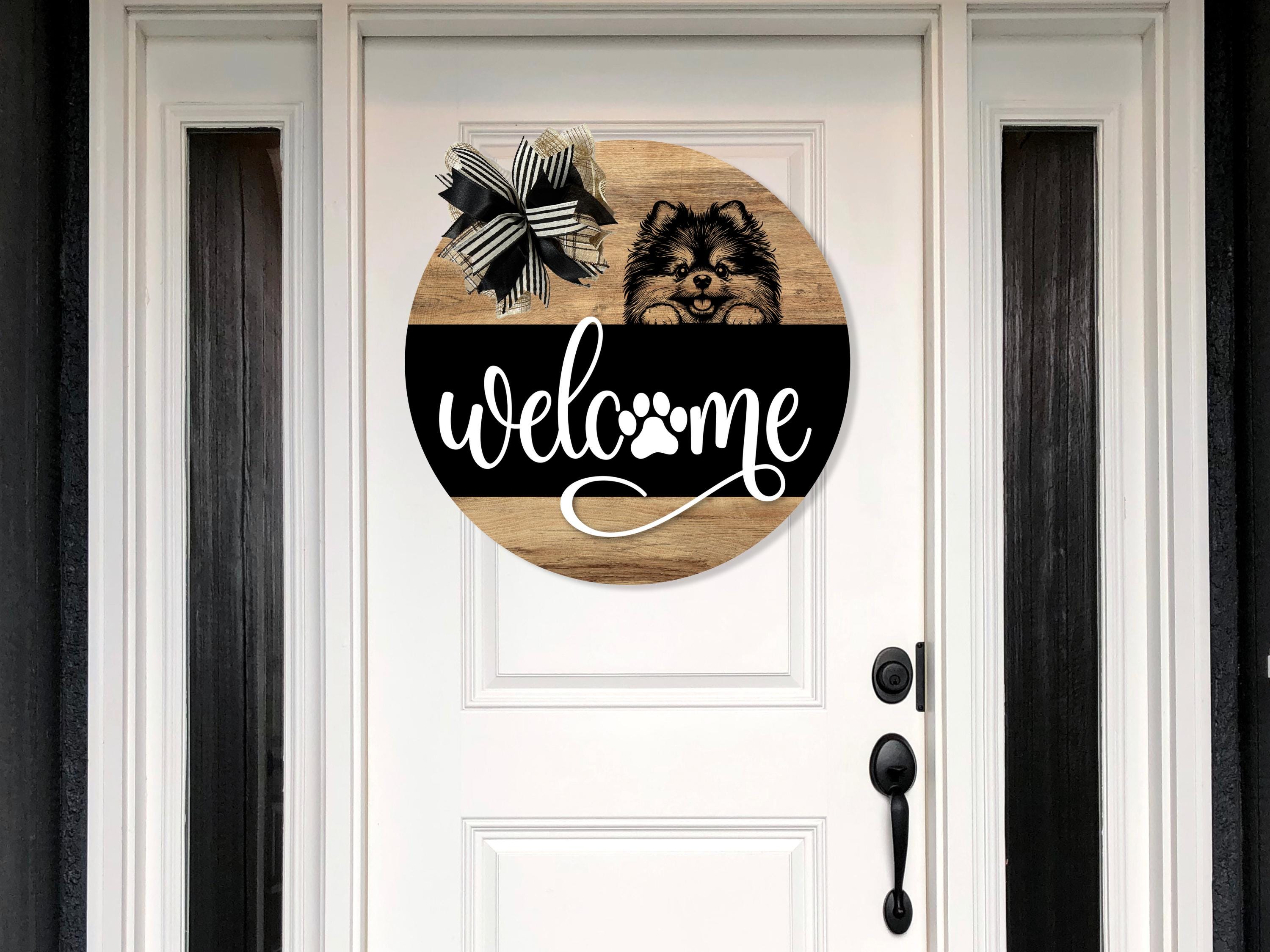 Pomeranian Dog Welcome Sign, Cute Pet Lover Door Hanger, Wooden Dog Door Decor, Welcome Plaque for Front Door, Dog Mom Gift Idea