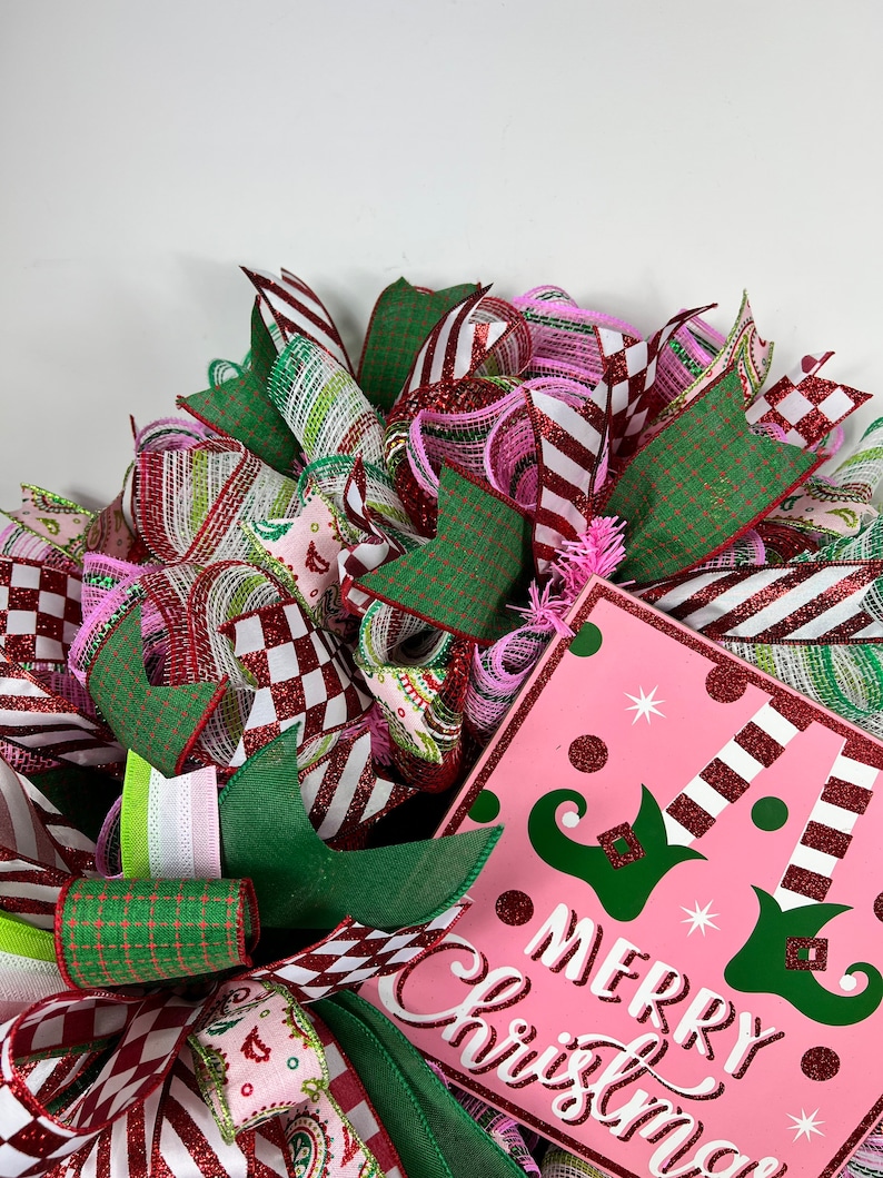 Christmas wreath, Merry Christmas Wreath, Christmas Decor, gift, Christmas Gift Idea, pink Christmas Wreath, Large Wreath image 8