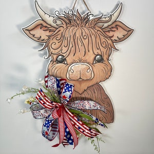 Front Door Decor Front Door Wreath Highland Cow Welcome Sign Front Door Sign Welcome Door Hanger Year Round Door Hanger image 4