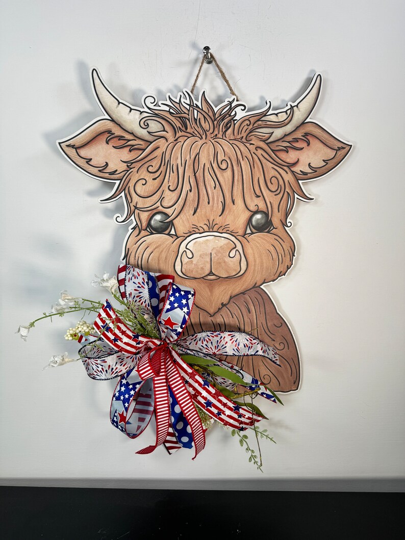 Front Door Decor Front Door Wreath Highland Cow Welcome Sign Front Door Sign Welcome Door Hanger Year Round Door Hanger image 4