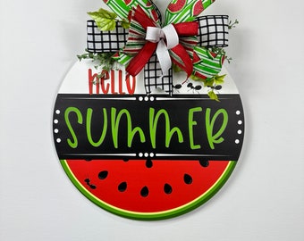 Front Door Decor | Welcome | watermelon | Summer Round Wreath | Wreath | Front Door Sign | Door Hanger |  | Housewarming Gift