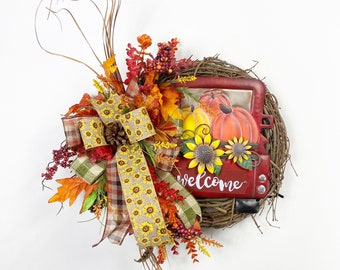 Fall Truck Wreath, Autumn wreath, Rustic Truck Decor, Fall Wreath, Farmhouse Wreath, Rustic Wreath, housewarming gift