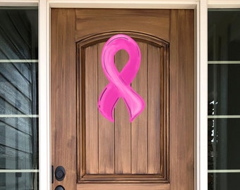 Pink Awareness Ribbon Front Door Decor | Pink Ribbon Wreath | Awareness Door Hanger | Pink Ribbon Door Hanger | Breast Cancer Awareness