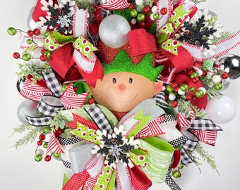 Christmas wreath, Christmas Door Hanger, Large Christmas wreath, Elf Christmas Wreath