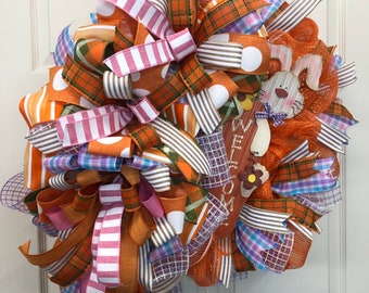 Easter Wreath, Bunny Wreath, orange easter wreath, pink easter wreath, Christmas Gift Idea,