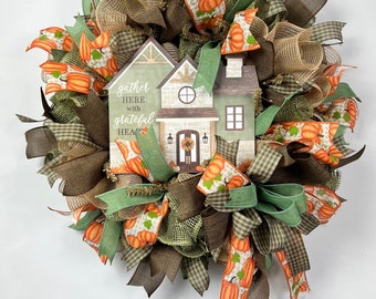 Happy Fall Wreath, Autumn wreath, Harvest Wreath, Wheat Wreath, Fall Wreath, Farmhouse Wreath, Rustic Wreath, pumpkin wreath