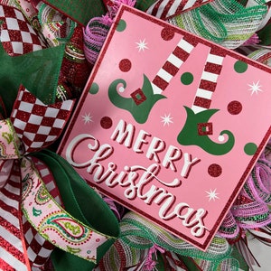 Christmas wreath, Merry Christmas Wreath, Christmas Decor, gift, Christmas Gift Idea, pink Christmas Wreath, Large Wreath image 9