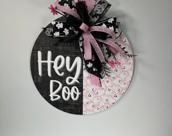 Pink Halloween Wreath, Halloween Door hanger, Halloween gift, Christmas Gift Idea, Pumpkin decor, Fall wreath, Halloween Ghost decor