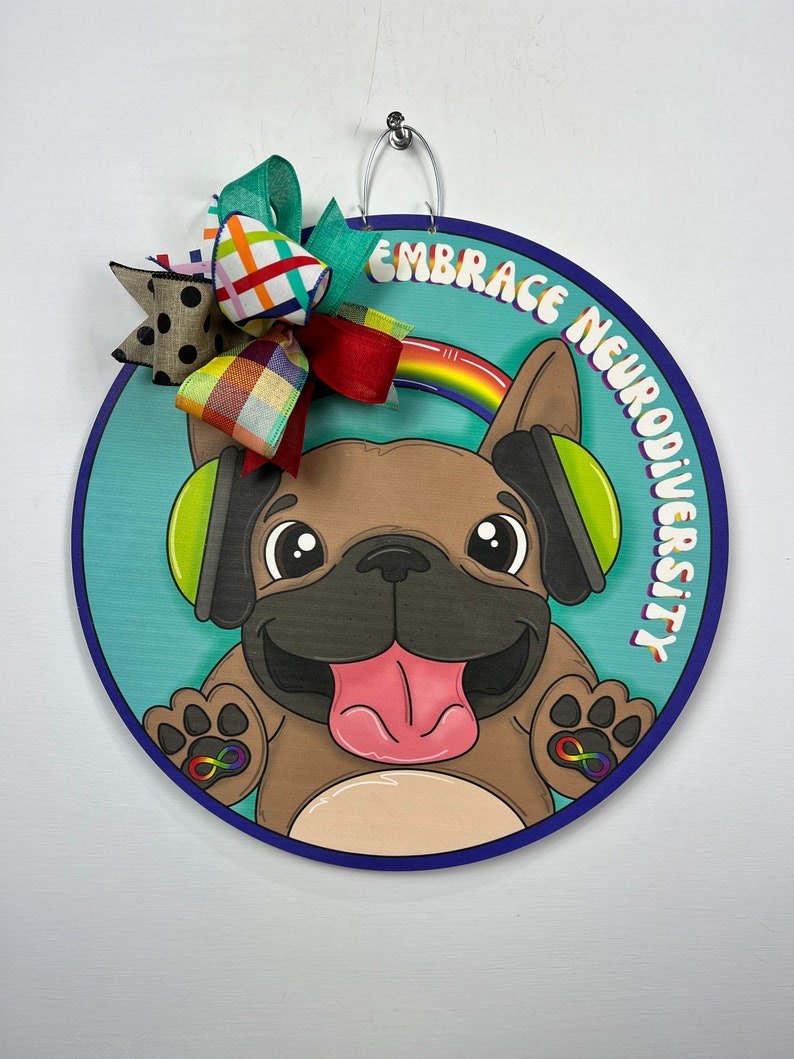 autism awareness door hanger, autism with dog paws, embrace nuerodiversity, autism infinite designs, door hanger for autistic home image 1