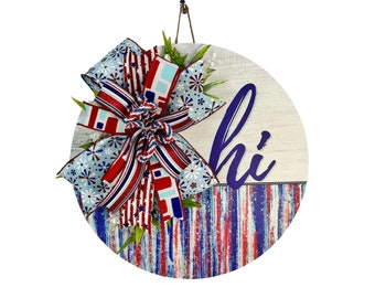 Fourth of July Front Door Decor | Hello Sign | Front Door Wreath | Happy 4th Of July | Fourth of July Decor | Fourth Of July Wreath