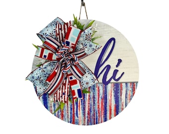 Fourth of July Front Door Decor | Hello Sign | Front Door Wreath | Happy 4th Of July | Fourth of July Decor | Fourth Of July Wreath