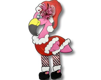 Christmas Wreath, Flamingo Decor, Christmas Flamingo Door Sign, Door Hanger, Flamingo Wreath, Ready to Ship