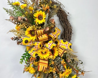 Happy Fall Wreath, Autumn wreath, Harvest Wreath, Wheat Wreath, Fall Wreath, Farmhouse Wreath, Rustic Wreath, pumpkin wreath