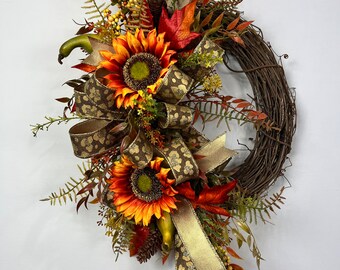 Happy Fall Wreath, Autumn wreath, Harvest Wreath, Wheat Wreath, Fall Wreath, Farmhouse Wreath, Rustic Wreath, pumpkin wreath