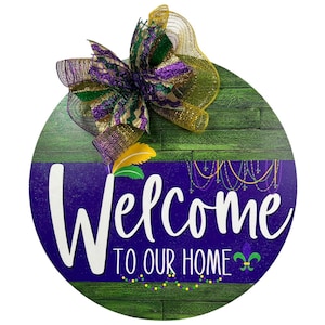 Mardi Gras Wreath, Mardi Gras Decor, Fat Tuesday, Louisiana decor, Mardi Gras Door Sign, Mardi Gras Door Hanger, flamingo