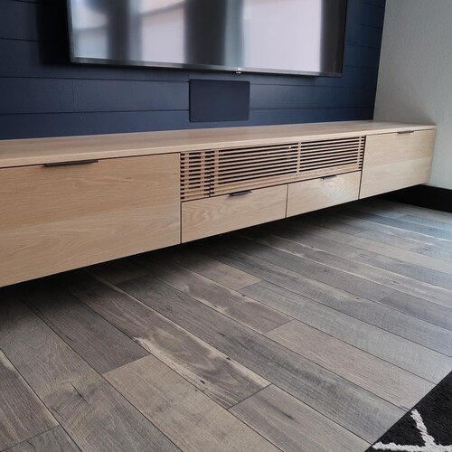 Floating Media Console TV Stand With Sliding Doors in Solid Etsy