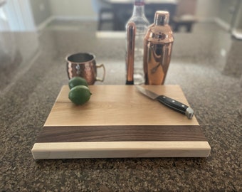 Maple and Walnut Cutting Board, Chopping Board, Butchers Block, Cheese Board, Free Shipping, Modern wood board