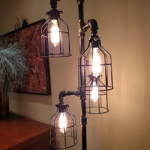 Pipe Floor Lamp 4-fixture Metal Lamp Guard Bulb Cage DOES NOT Include Bulbs