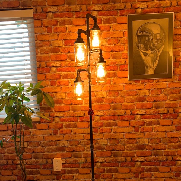 Pipe Floor Lamp INCLUDES Dimmer Switch does not Include 4 BULBS 4-fixture Mason Jar